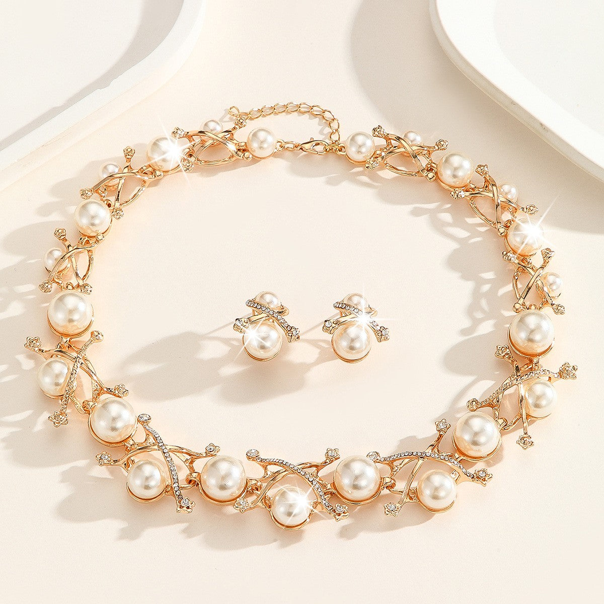 Pearl Vine Branch Necklace & Earring Set