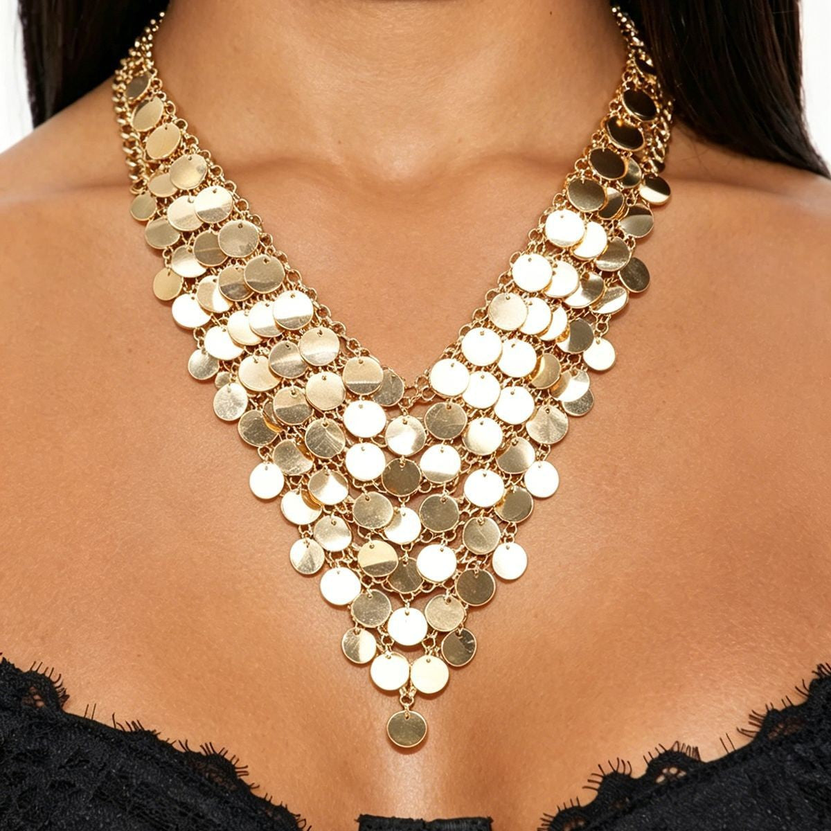 V-Shape Coin Disc Necklace