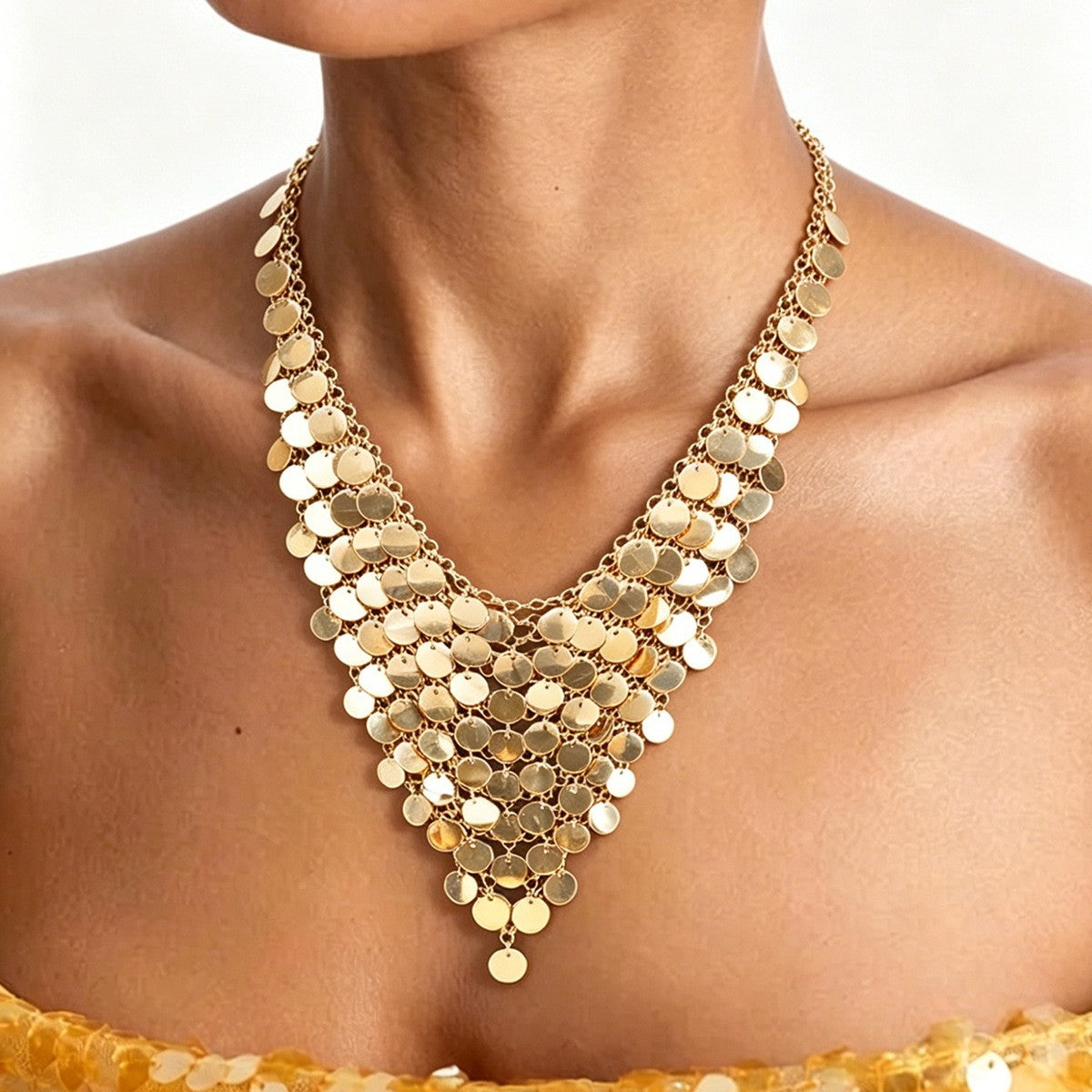 V-Shape Coin Disc Necklace