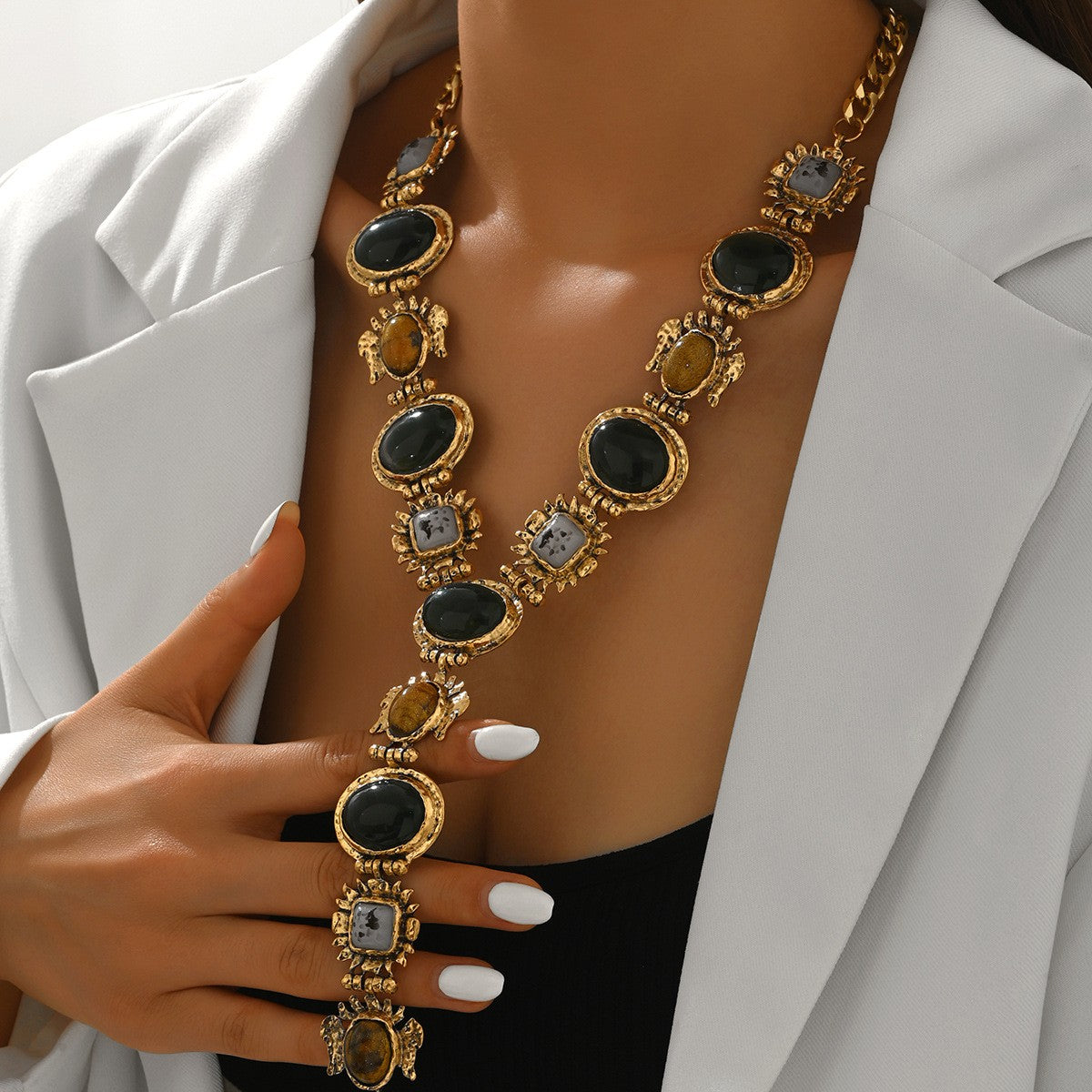 Ornate Faux Stone Y-Necklace