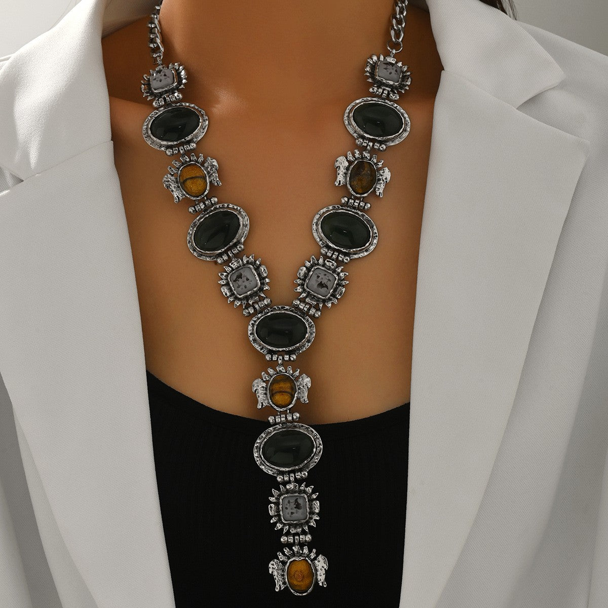 Ornate Faux Stone Y-Necklace