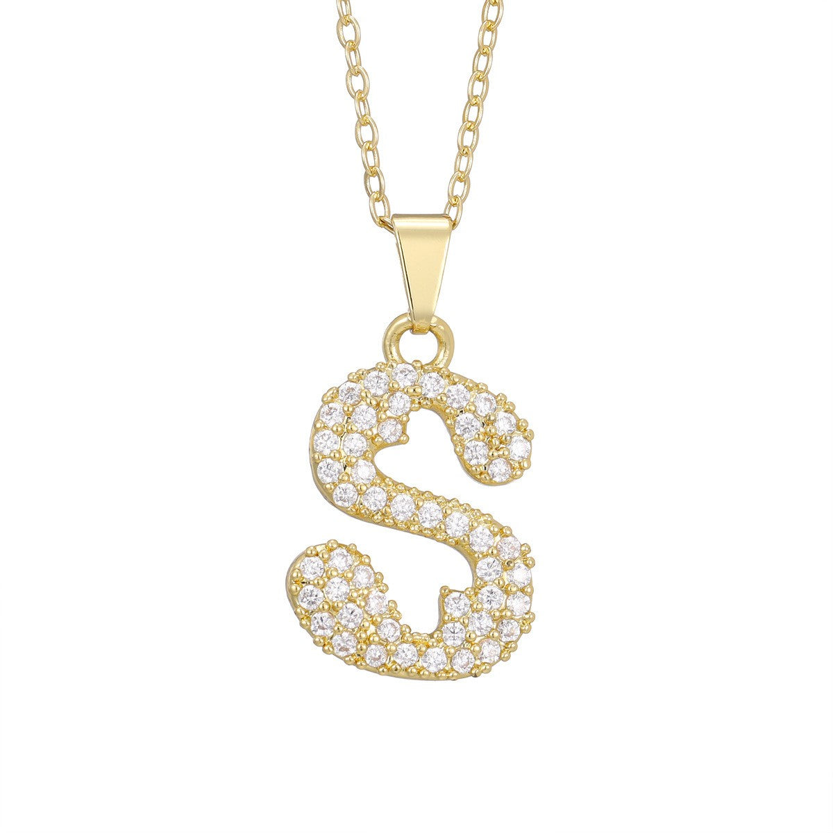 Crystal Pave Bubble Initial Necklace