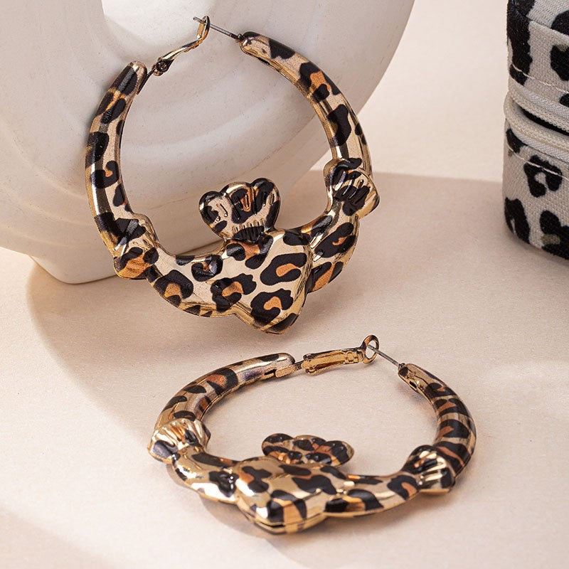 Heart Leopard Hoop Earrings