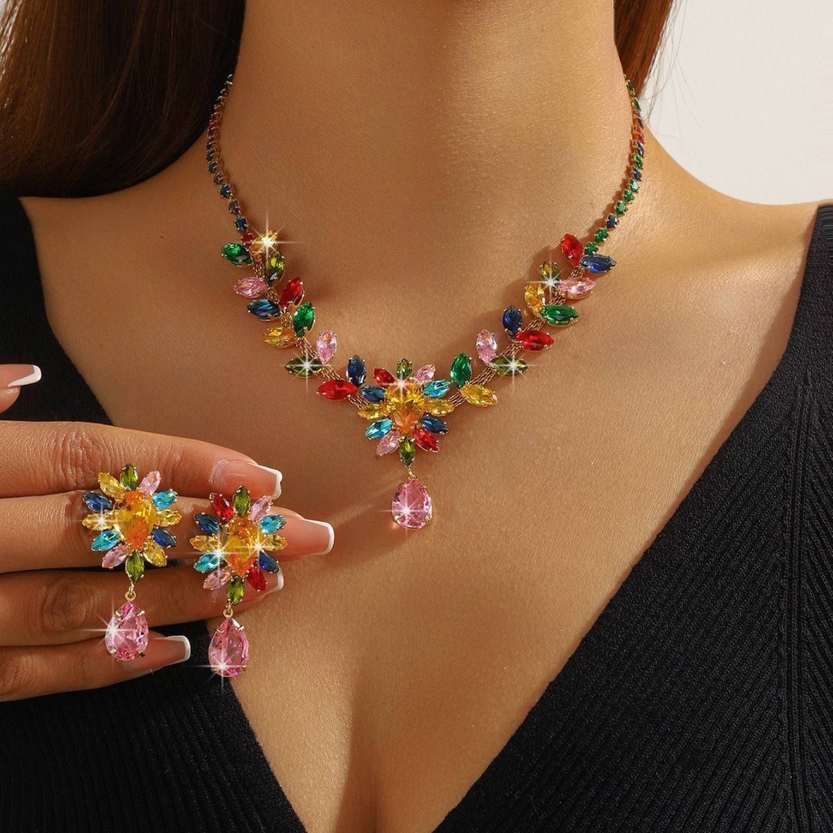 Zircon Floral Teardrop Jewelry Set