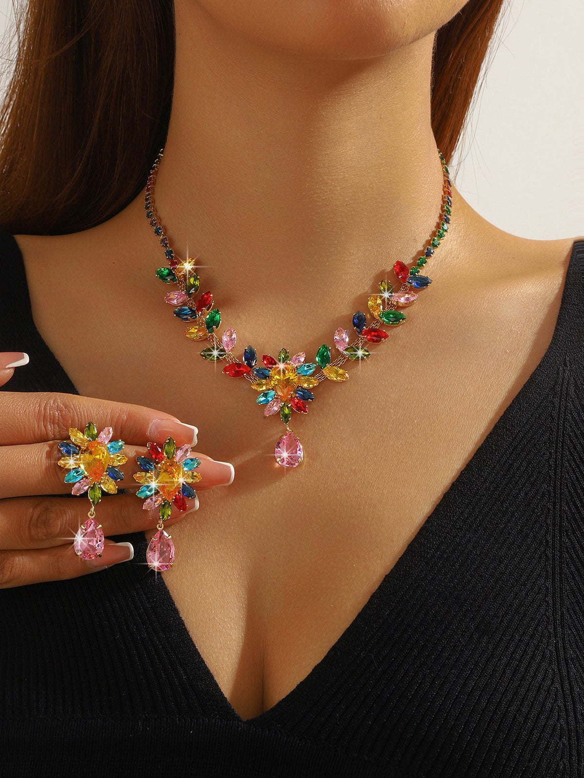 Zircon Floral Teardrop Jewelry Set