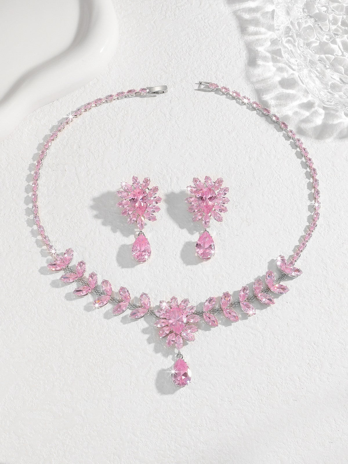 Zircon Floral Teardrop Jewelry Set