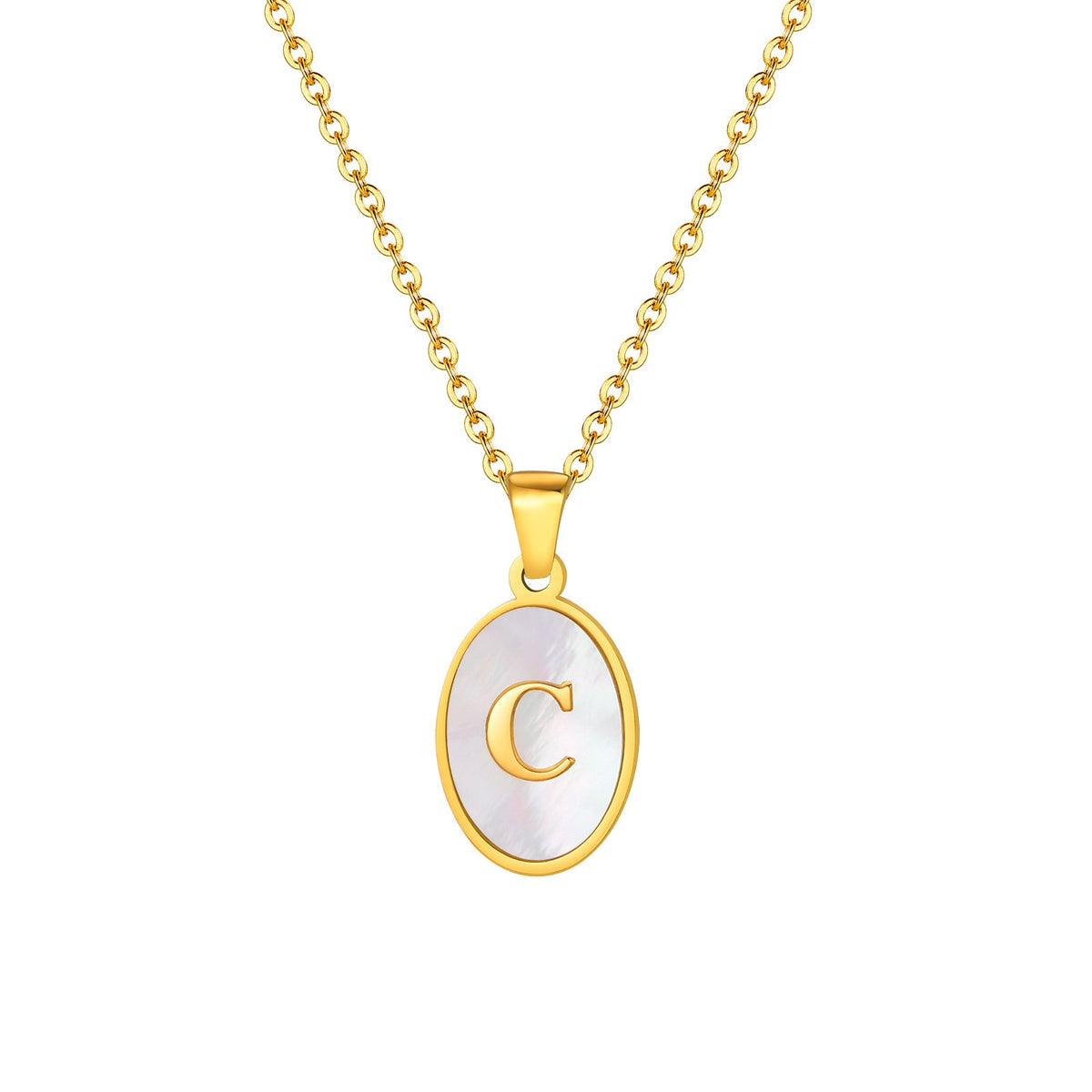 Mother-of-Pearl Initial Oval Necklace