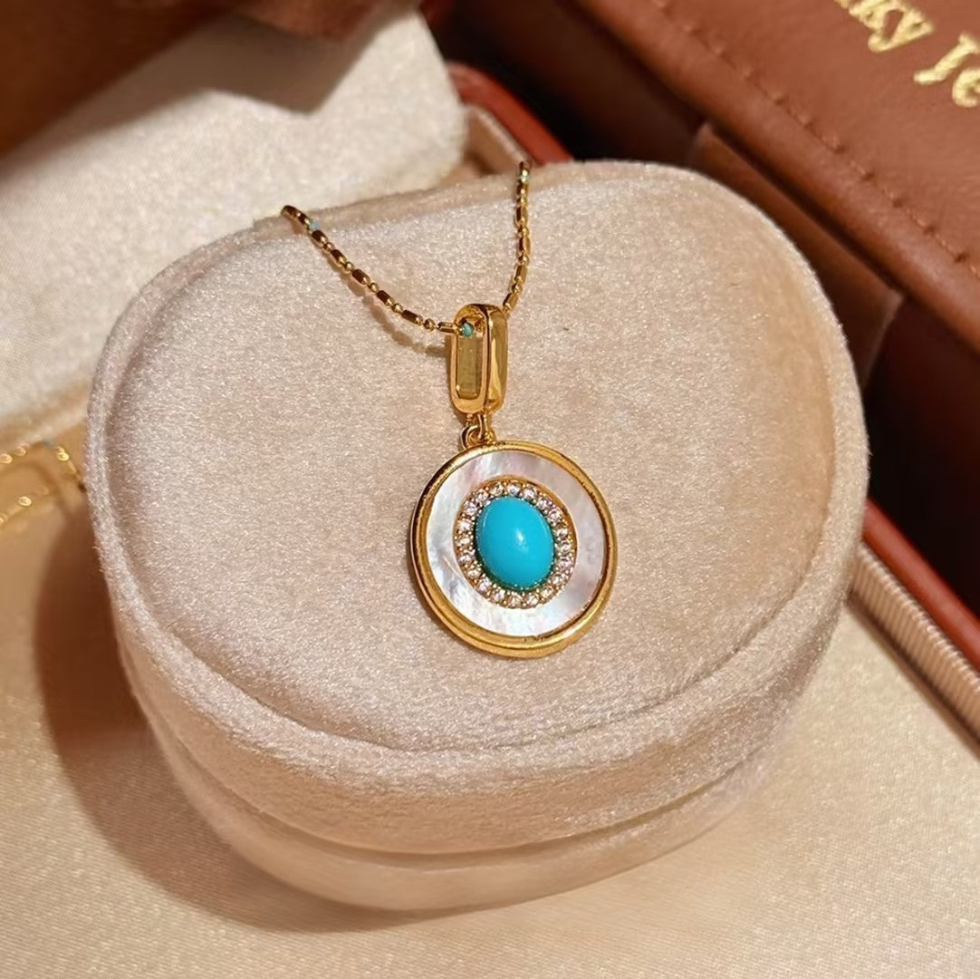 Turquoise Shell Halo Necklace & Earrings