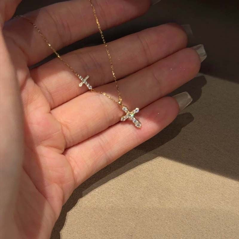 Rhinestone Offset Cross Necklace