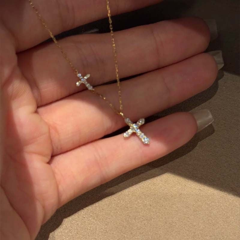 Rhinestone Offset Cross Necklace