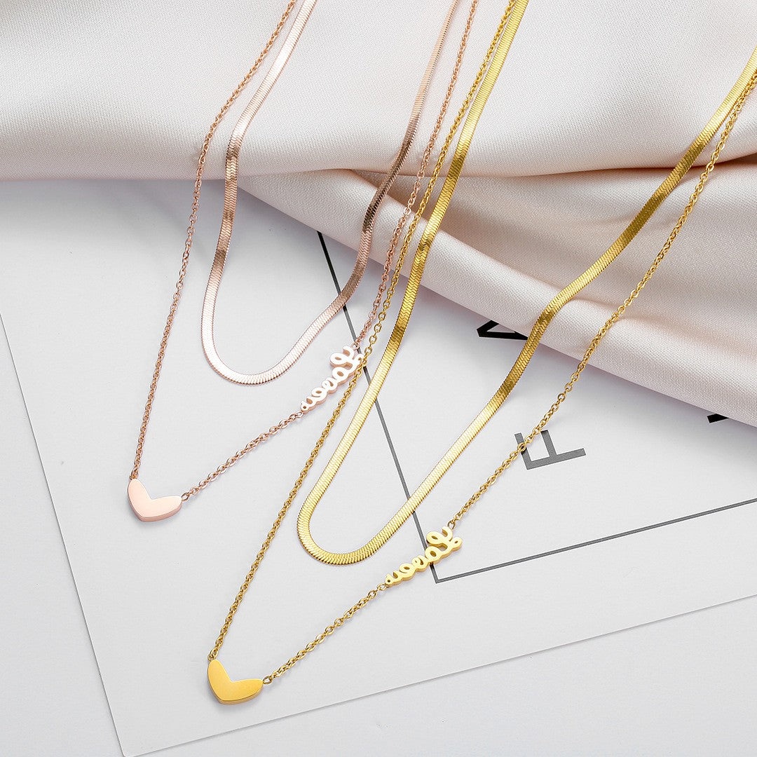 Double Layer Script Heart Necklace