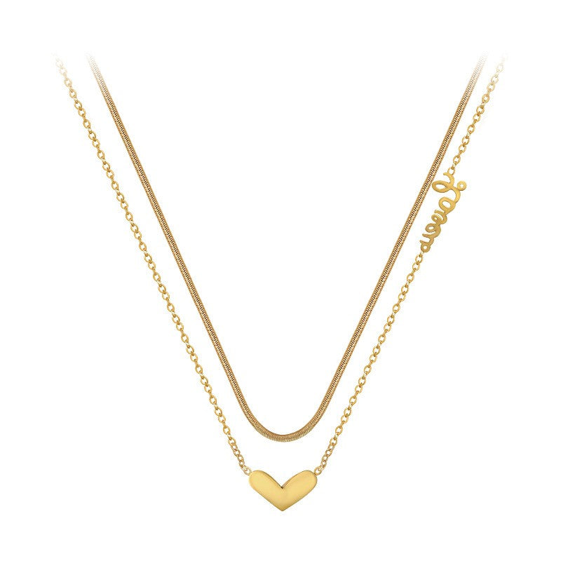 Double Layer Script Heart Necklace