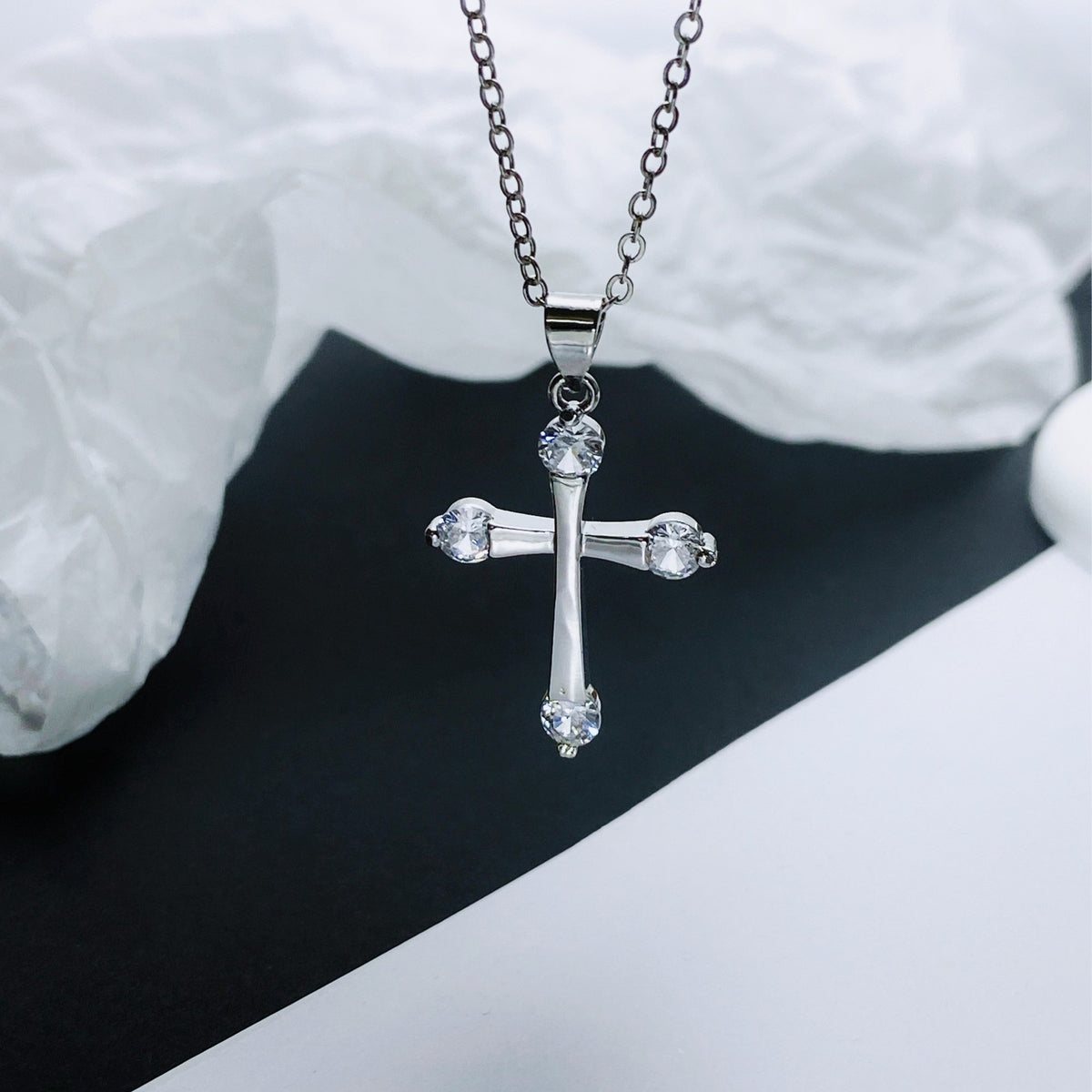 Four-Stone Cross Pendant Necklace