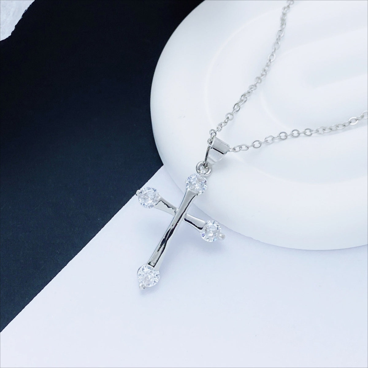 Four-Stone Cross Pendant Necklace
