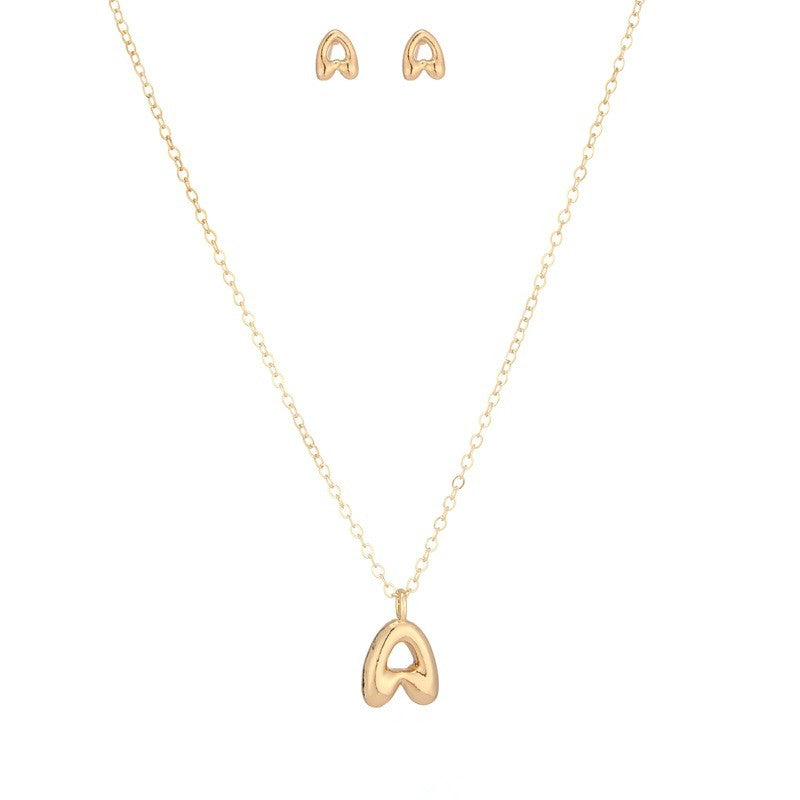 Bubble Letter Initial Necklace & Earring Set