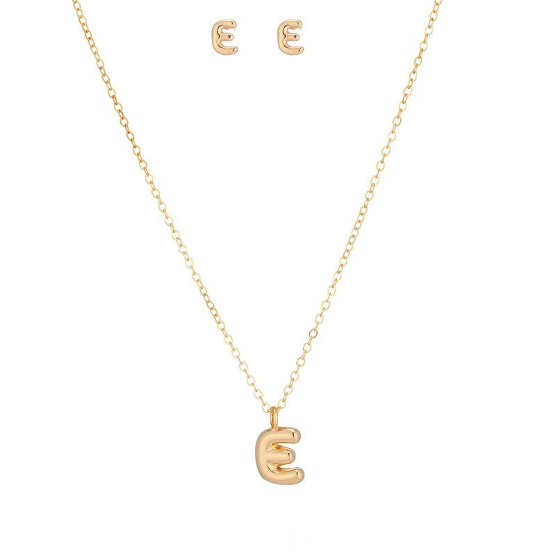Bubble Letter Initial Necklace & Earring Set