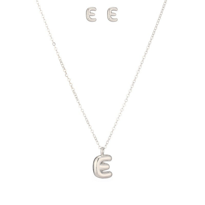 Bubble Letter Initial Necklace & Earring Set