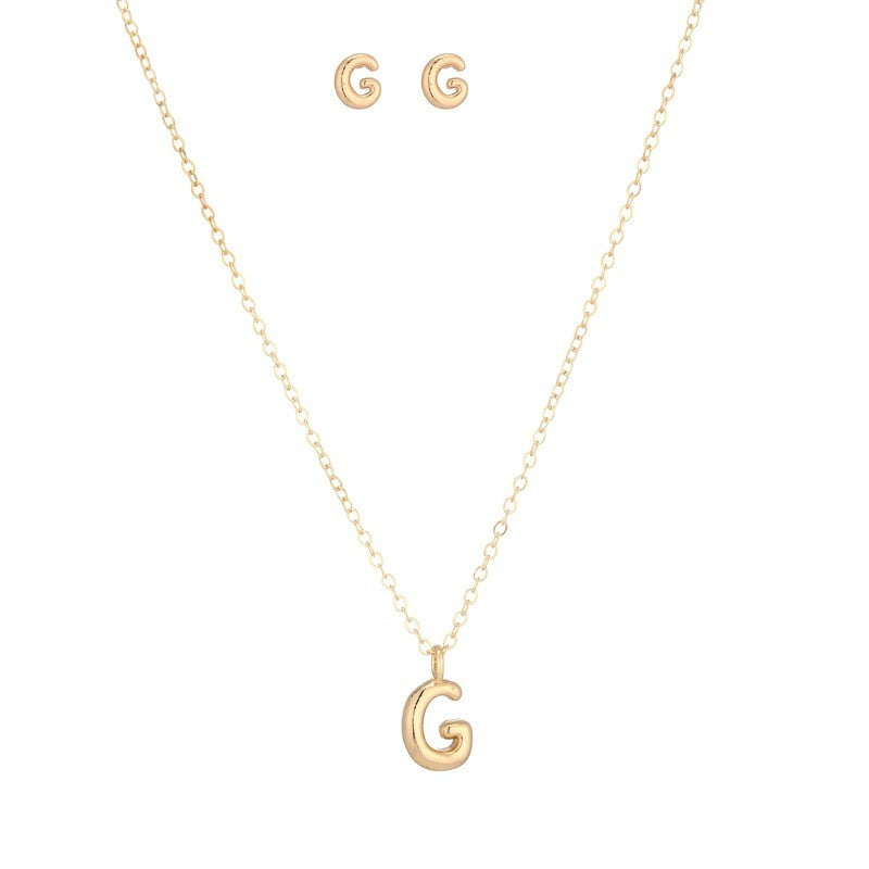 Bubble Letter Initial Necklace & Earring Set