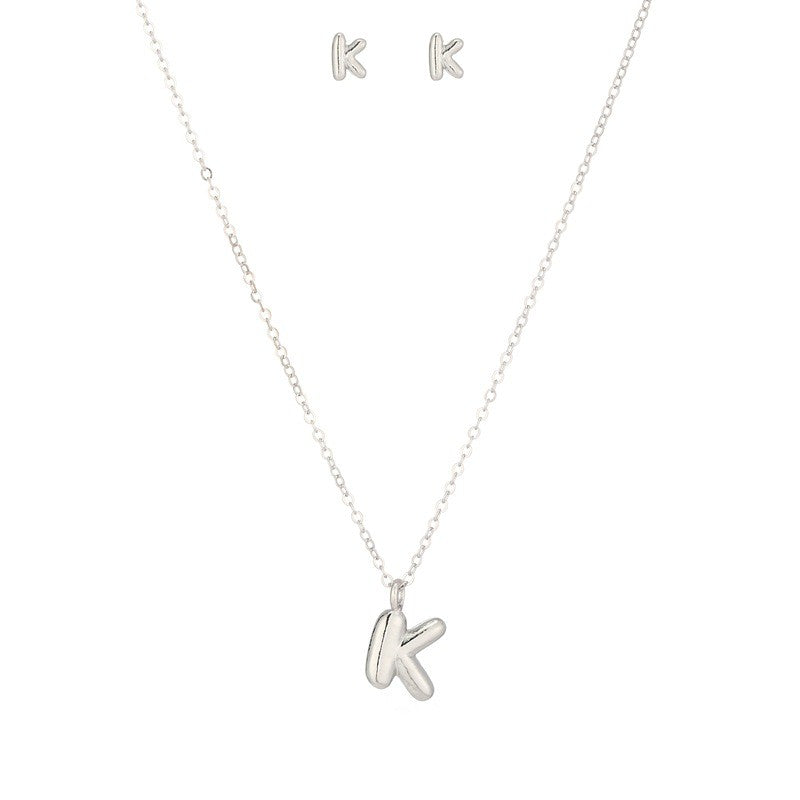 Bubble Letter Initial Necklace & Earring Set