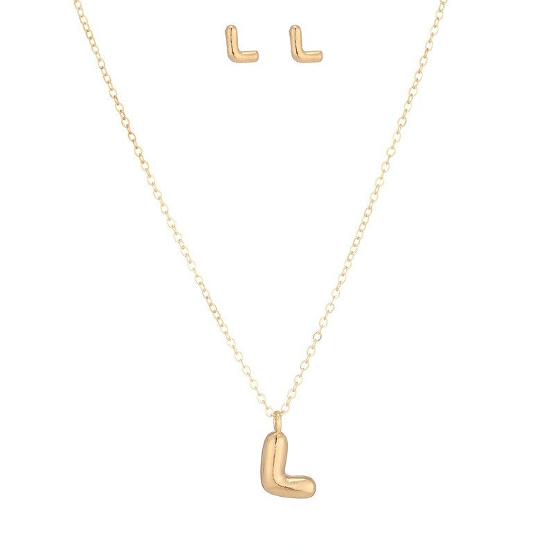 Bubble Letter Initial Necklace & Earring Set