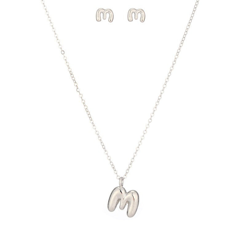 Bubble Letter Initial Necklace & Earring Set