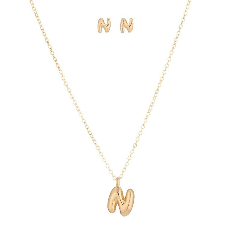 Bubble Letter Initial Necklace & Earring Set