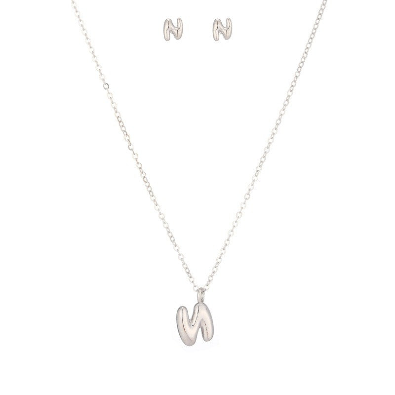 Bubble Letter Initial Necklace & Earring Set