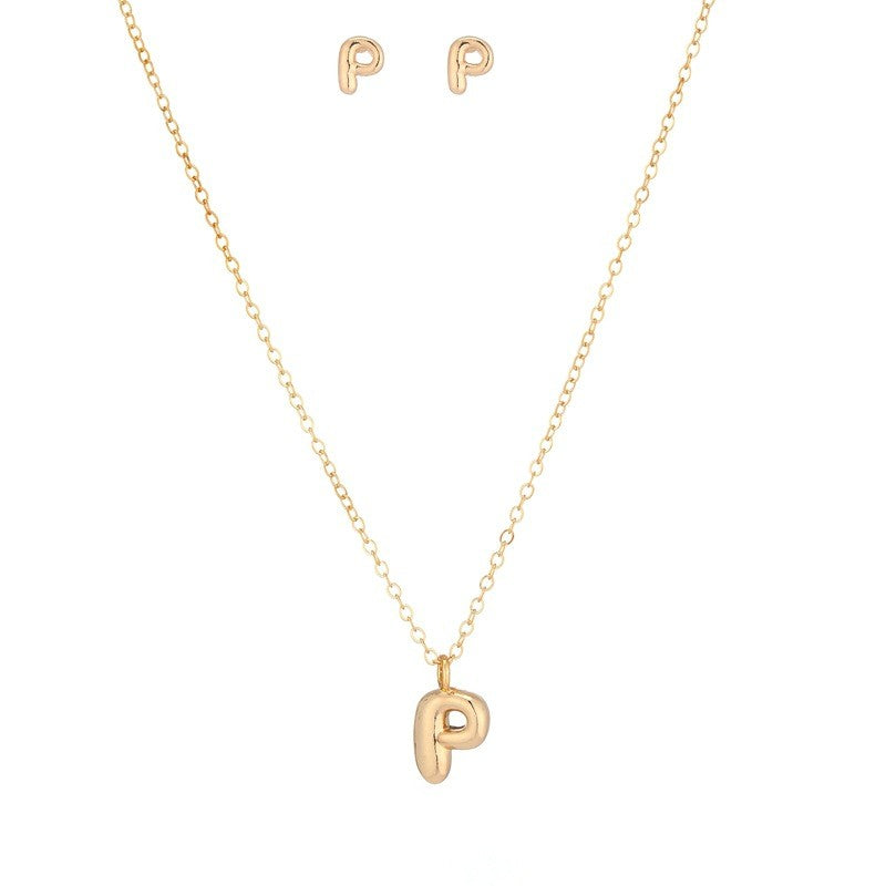 Bubble Letter Initial Necklace & Earring Set