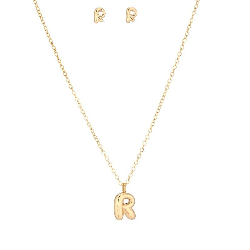 Bubble Letter Initial Necklace & Earring Set