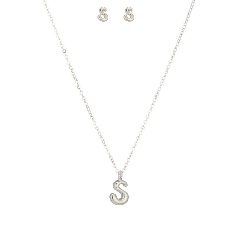 Bubble Letter Initial Necklace & Earring Set