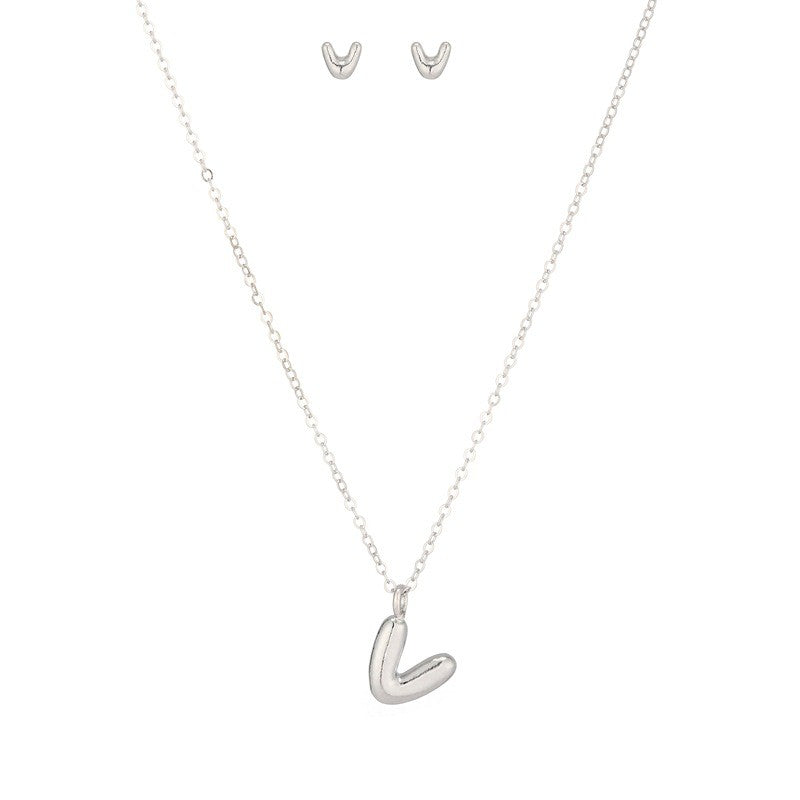 Bubble Letter Initial Necklace & Earring Set