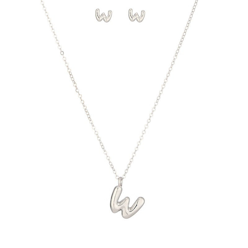 Bubble Letter Initial Necklace & Earring Set