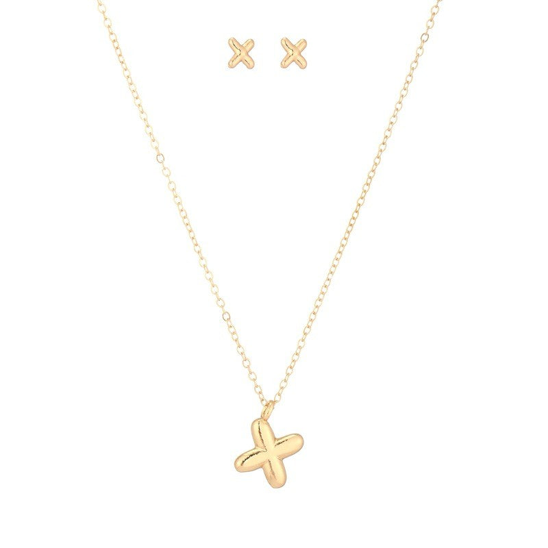Bubble Letter Initial Necklace & Earring Set
