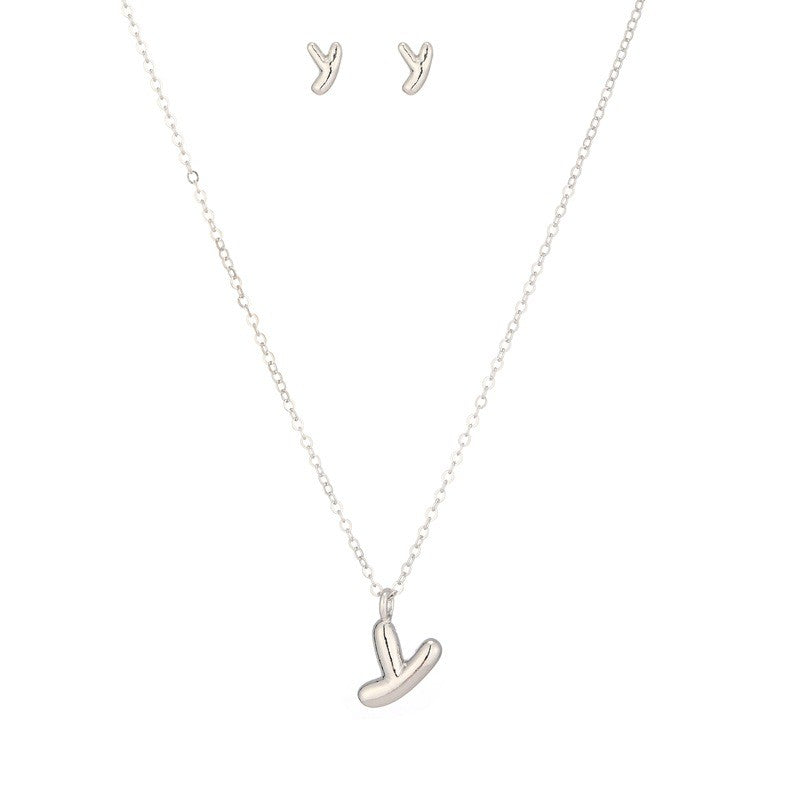 Bubble Letter Initial Necklace & Earring Set