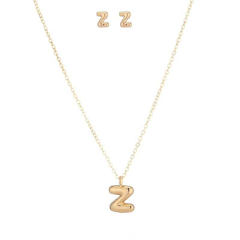 Bubble Letter Initial Necklace & Earring Set