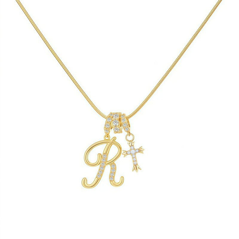 Crystal Initial & Cross Necklace
