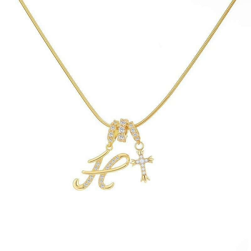 Crystal Initial & Cross Necklace