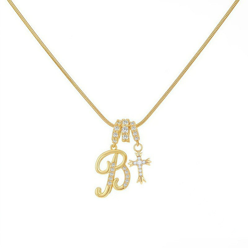 Crystal Initial & Cross Necklace
