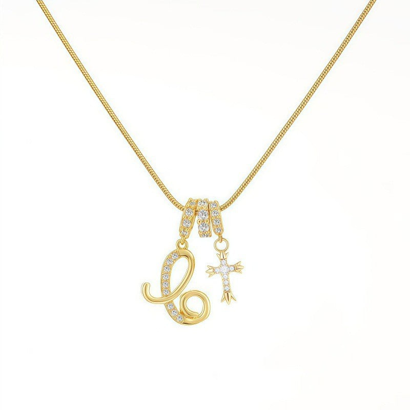 Crystal Initial & Cross Necklace