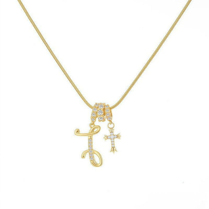 Crystal Initial & Cross Necklace