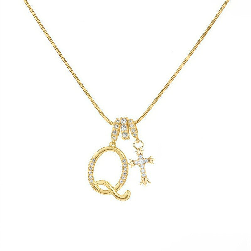 Crystal Initial & Cross Necklace