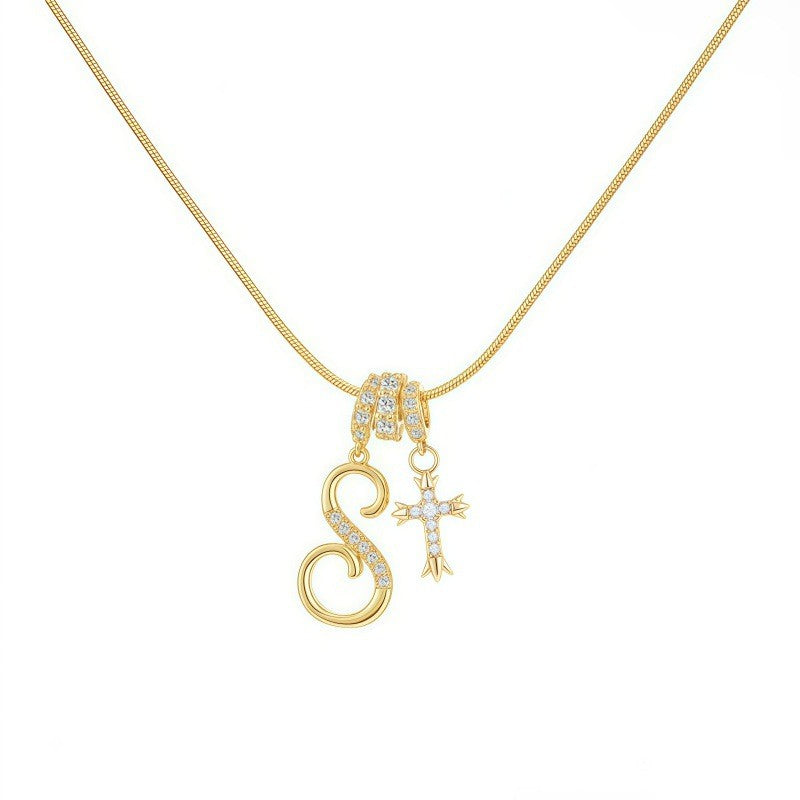 Crystal Initial & Cross Necklace