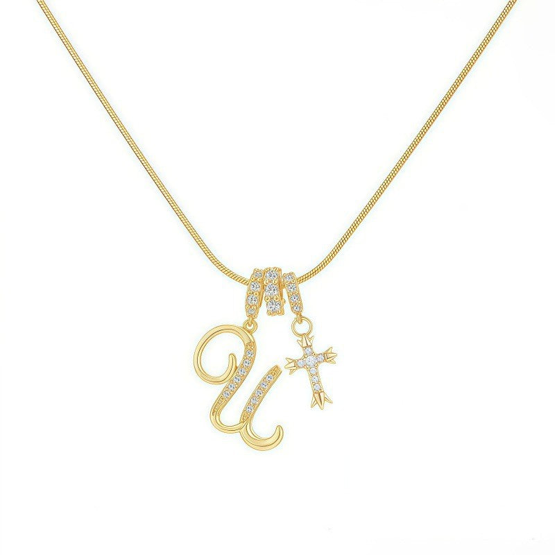 Crystal Initial & Cross Necklace
