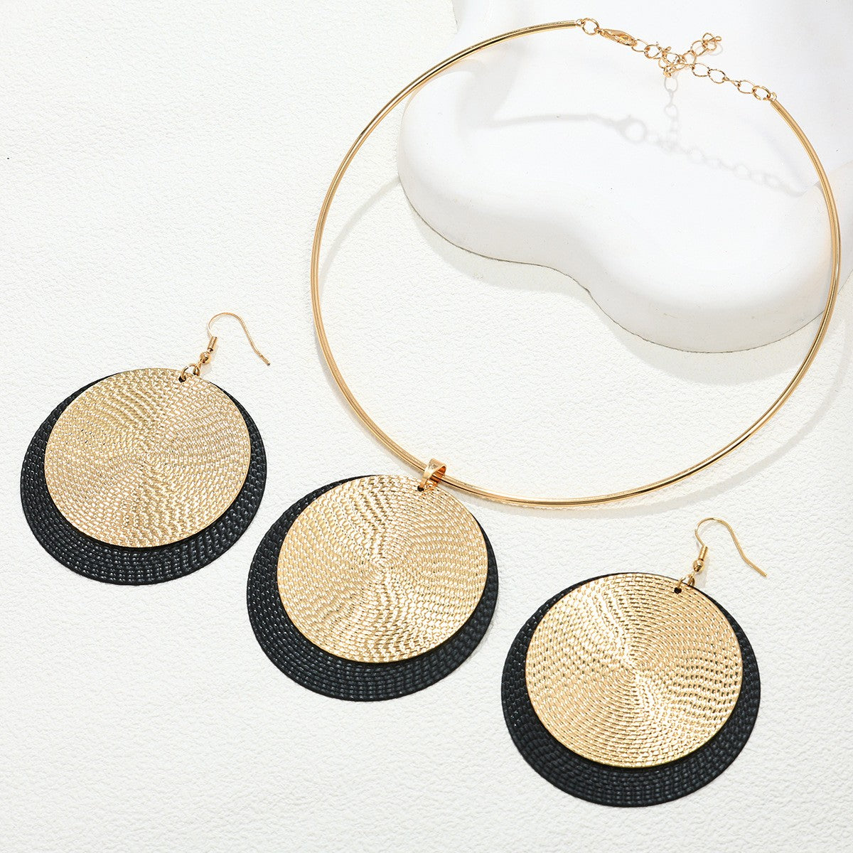 Woven Disc Necklace & Earring Set