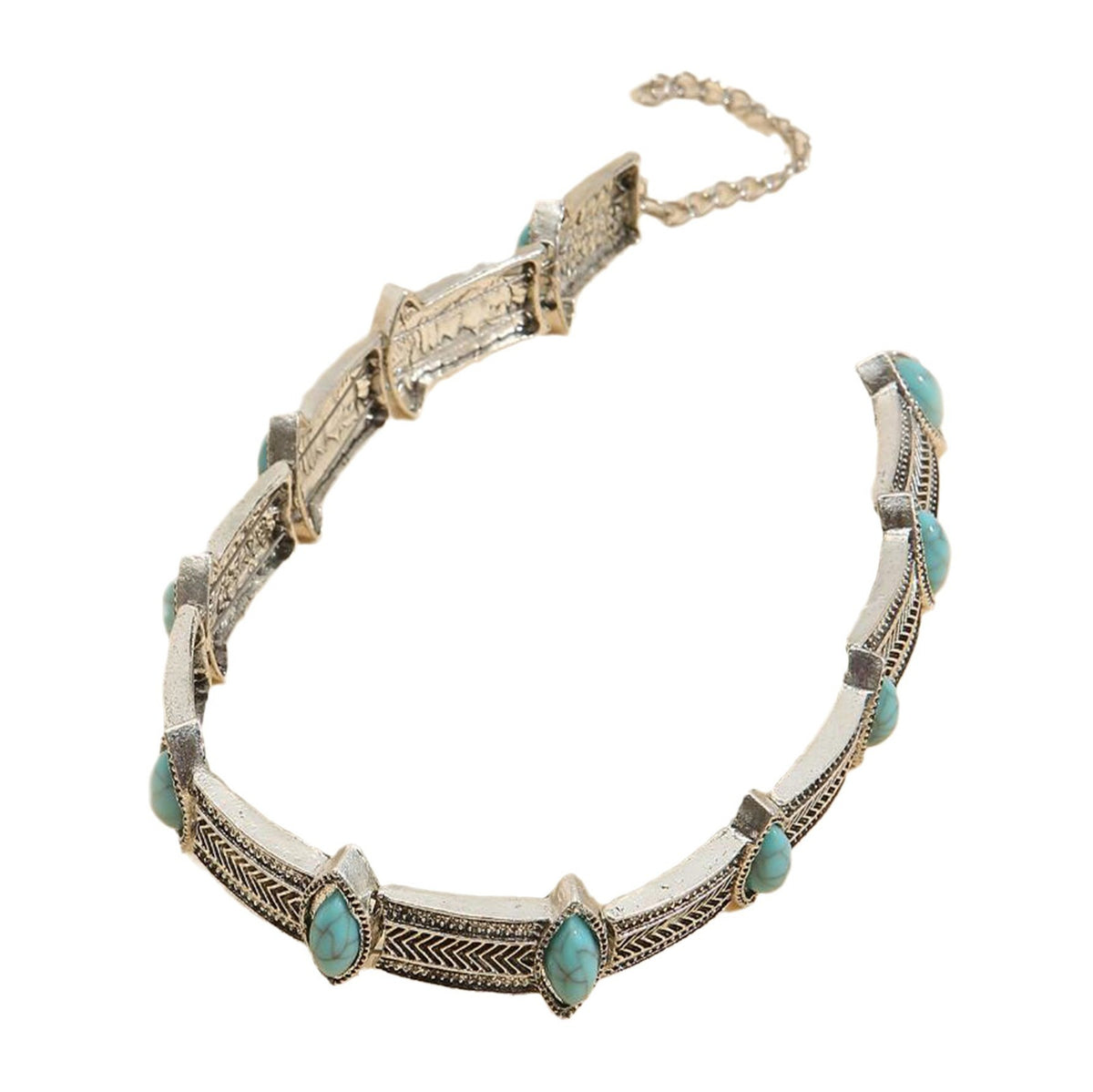 Turquoise Marquise Etched Choker Necklace