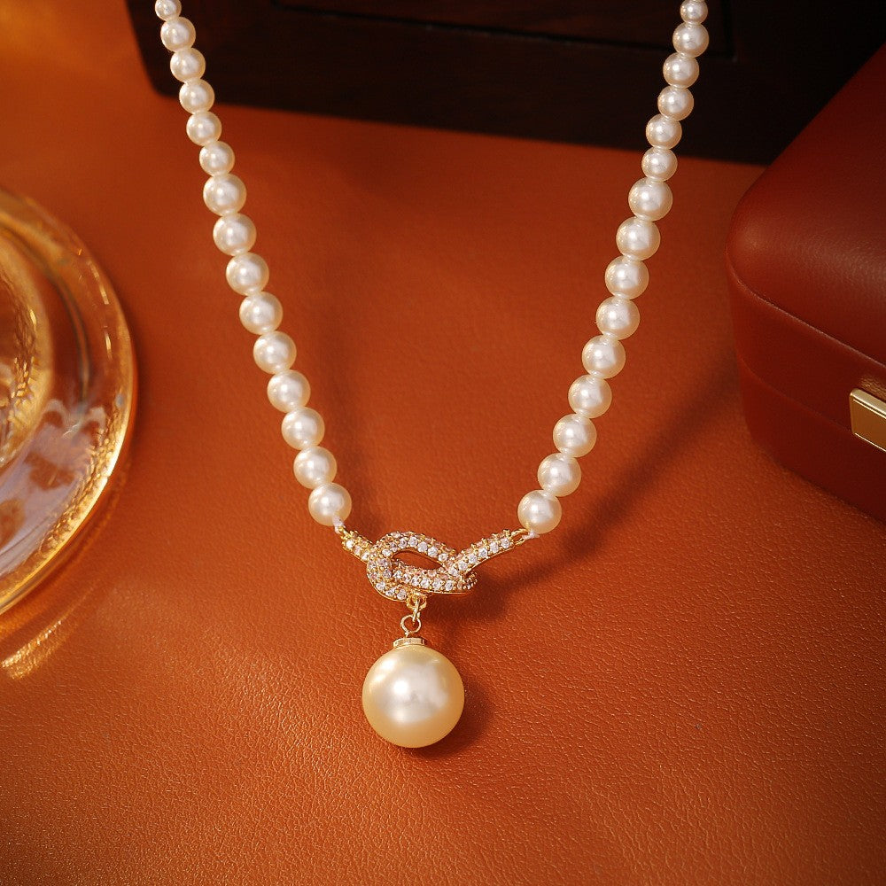 Crystal Knot Pearl Necklace