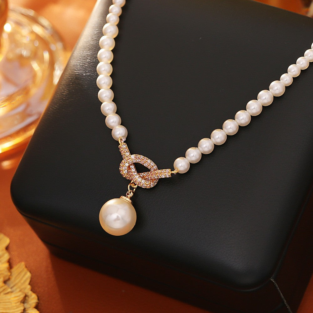 Crystal Knot Pearl Necklace