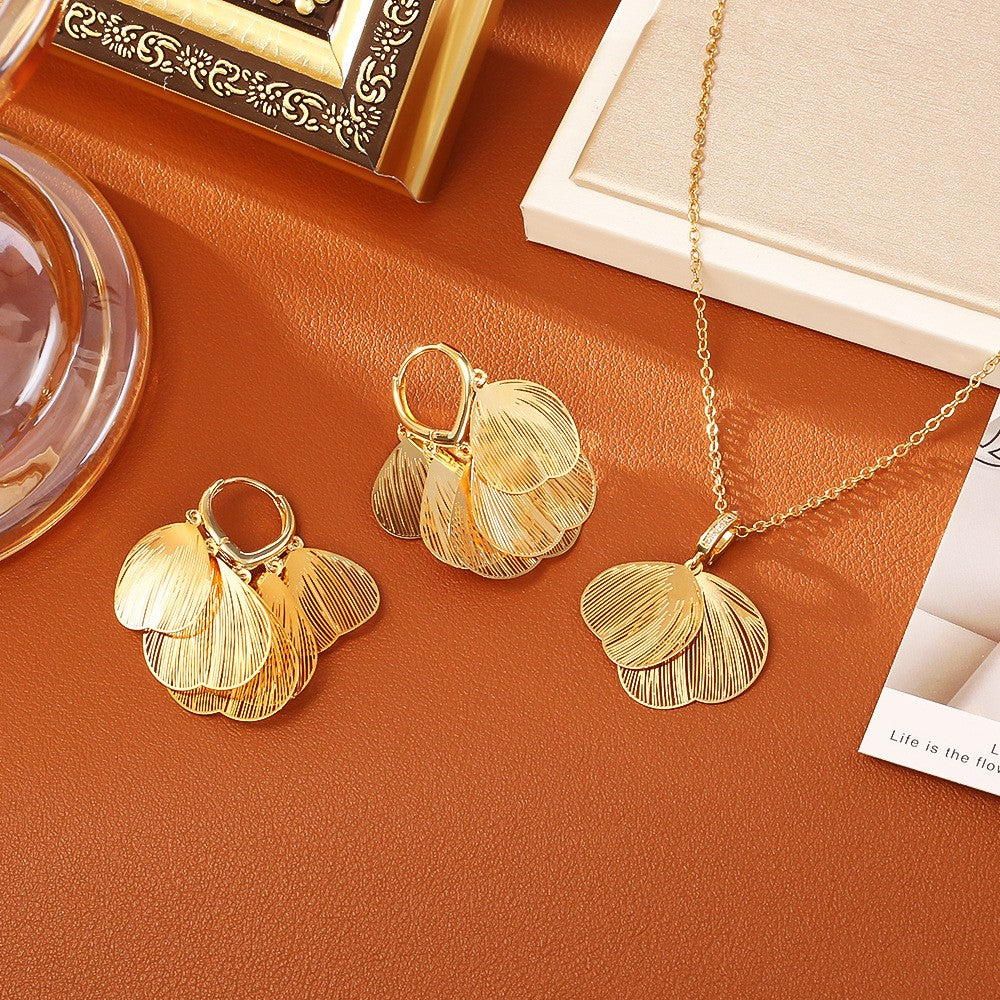 Layered Ginkgo Leaf Necklace & Earrings