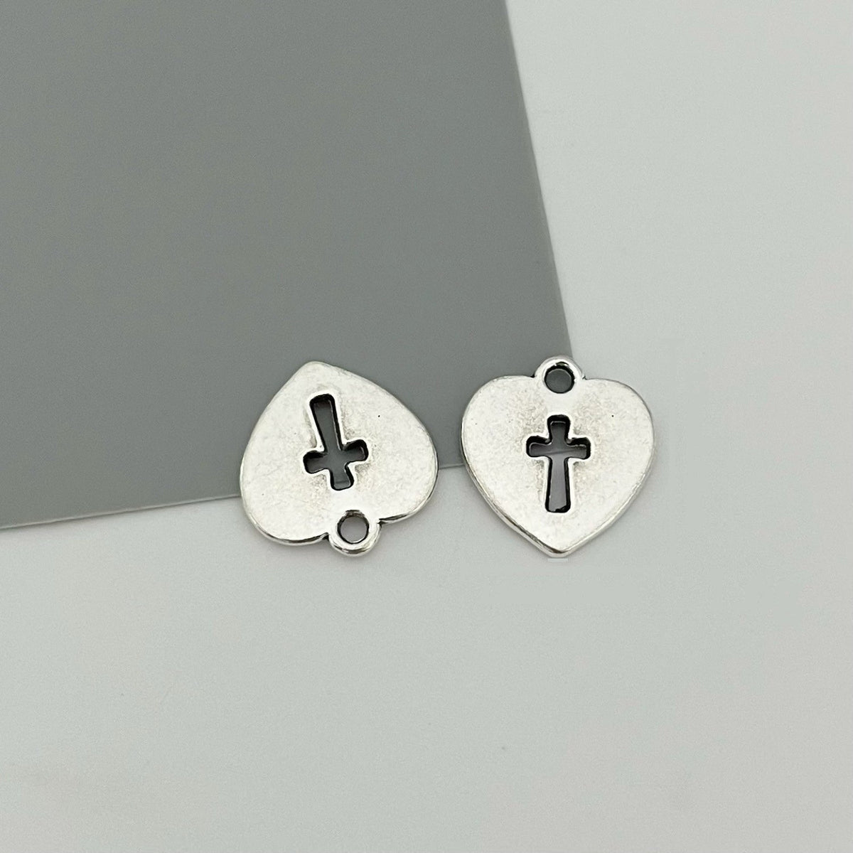 Antique Silver Heart Cross Charm