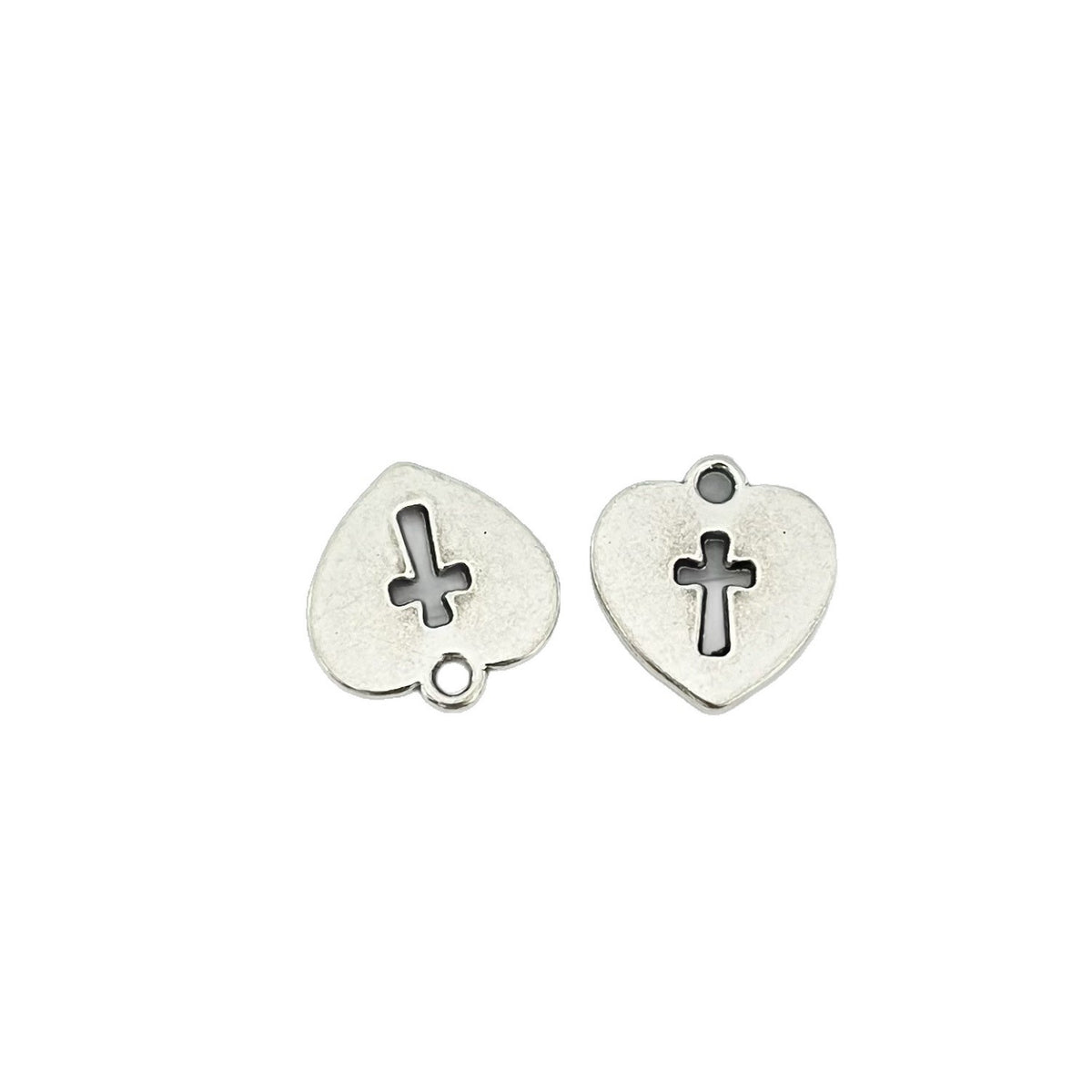Antique Silver Heart Cross Charm